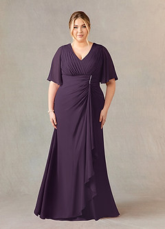Azazie Carson Mother of the Bride Dresses Plum A-Line V-Neck Lace Chiffon Dress image6