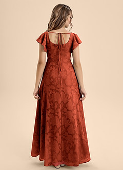 Azazie Bondi Junior Vestido de Castaño de Devorado Floral de Corte en A con Lazo image2