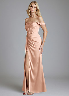 Azazie Amyra Bridesmaid Dresses Rose Gold Mermaid Off the Shoulder Stretch Satin Convertible Dress image6