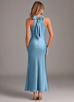 Azazie Doretta Bridesmaid Dresses Steel Blue Mermaid Pleated Stretch Satin Dress image6