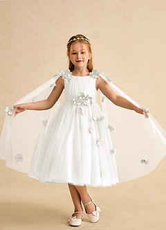 Azazie Staria Flower Girl Dresses Ivory Ball-Gown Ruched Tulle Dress image4