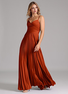 Azazie Vini Robes de demoiselle d'honneur Robe Trapèze en Satin extensible Plissée Paprika image5