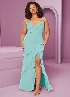 Barbie ♥ Azazie Bridesmaid Dresses Aqua Sheath Chiffon Dress image9