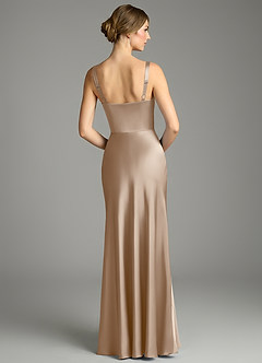 Azazie Alouette Bridesmaid Dresses Taupe Mermaid Pleated Stretch Satin Dress image2