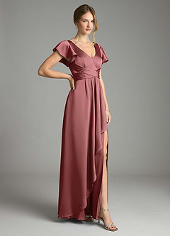 Azazie Omari Bridesmaid Dresses Amethyst A-Line Stretch Satin Dress image5