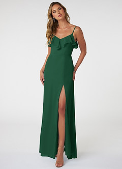 Azazie Natalia Vestidos de damas de honor Vestido de Verde Oscuro de Gasa de Corte en A image1