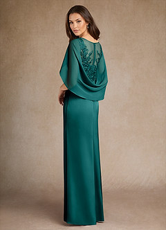 Azazie Hera Mother of the Bride Dresses Peacock A-Line Lace Stretch Satin Dress image3