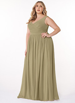 Azazie Keyla Bridesmaid Dresses Moss Green A-Line V-Neck Pleated Chiffon Dress image5
