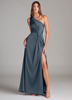 Azazie Brooke Bridesmaid Dresses Twilight A-Line One Shoulder Stretch Satin Dress image1