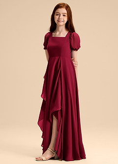 Azazie Priya Junior Abito A-Line in Chiffon Blusa Borgogna image4