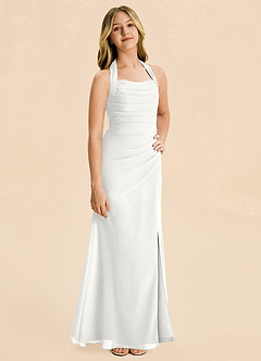Azazie Destiny Junior White Sheath Ruched Chiffon Dress image5