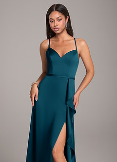 Azazie Naeem Bridesmaid Dresses Ink Blue A-Line Stretch Satin Dress image2