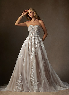 Azazie Keri Robes de mariée Robe Princesse en Dentelle Sans bretelles Blanc Diamant Caramel image1