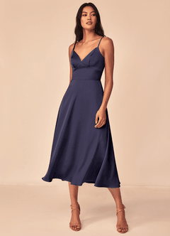Azazie Dottie Brudtärnklänningar Klänning av A-Line i Stretch Satin Stormig image3