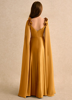 Azazie Rosita Girls Formal vestidos de niña de las flores Vestido de Caramelo de Satin Mate de Corte en A con Plisado image2