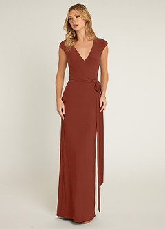 Azazie Wynry Final Sale Cabernet Fitted Pleated Luxe Knit Dress image1