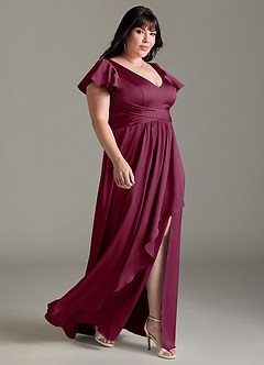 Azazie Omari Bridesmaid Dresses Mulberry A-Line Stretch Satin Dress image10