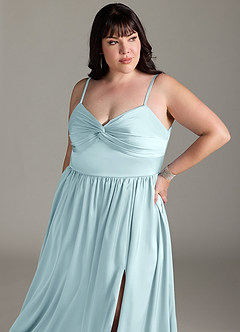 Azazie Zeya Brautjungfernkleider A-Linie Plissee Stretch-Satin Kleid Wolke Blau image14