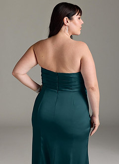 Azazie Yola Bridesmaid Dresses Pine Sheath V-Neck Pleated Stretch Satin Convertible Dress image15