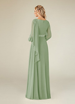 Azazie Priyanka Mother of the Bride Dresses Dusty Sage A-Line Boatneck Pleated Chiffon Dress image2