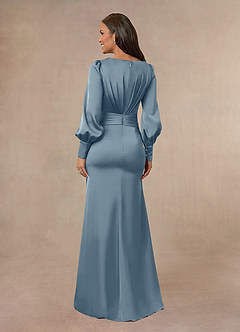 Azazie Petrina Mother of the Bride Dresses Dusty Blue Mermaid Pleated Stretch Satin Dress image3