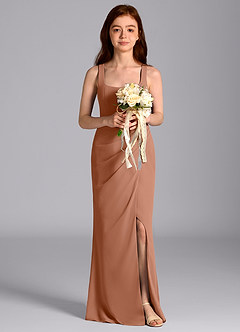 Azazie Mero Junior Abito Sirena in Chiffon Plissettato Bronzo image1