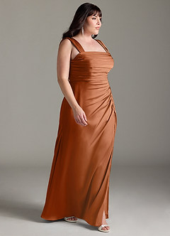 Azazie Jesaphine Bridesmaid Dresses Copper Sheath Bow Stretch Satin Dress image10