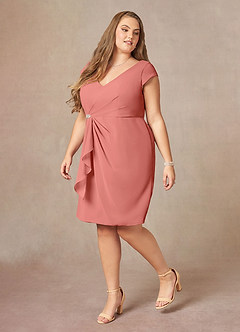 Azazie Nola Mère de la mariée Robes Robe Fourreau en Mousseline de soie Col en V Plissé Rose Saumon image8