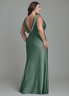 Azazie Kieryn Bridesmaid Dresses Eucalyptus Mermaid Pleated Stretch Satin Dress image8