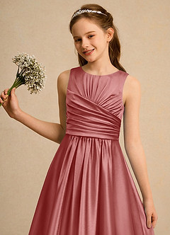 Azazie Ducky Junior Formal Flower Girl Klänningar Klä A-Line i Stretch Satin Plisserad image6