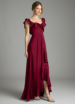 Azazie Lyra Bridesmaid Dresses Burgundy A-Line Off the Shoulder Stretch Satin Convertible Dress image5