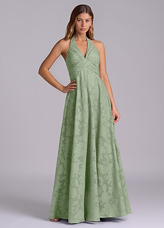 Azazie Tessie 신부 들러리 드레스 A라인 주름진 플로럴 번아웃 바닥 길이 드레스 image1