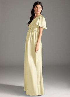 Azazie Verna Maternity Bridesmaid Dresses A-Line Ruched Stretch Satin Floor-Length Dress image7