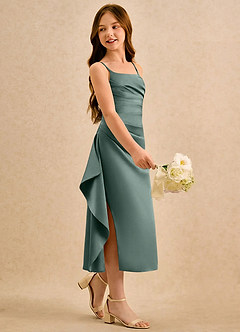 Azazie Canna Girls Formal Flower Girl Klänningar Klänning A-Line i Stretch Satin Plisserad image1