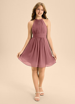 Azazie Bonnie Junior Amethyst A-Line Pleated Chiffon Dress image1