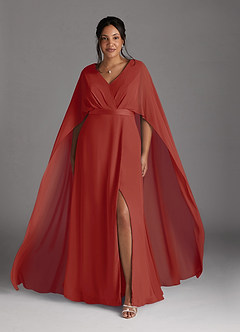 Azazie Isa Mère de la mariée Robes Robe Trapèze en Mousseline de soie Col V plissé Terracotta image7