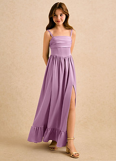 Azazie Maisie Girls Formal Robe Demoiselle D'honneur Fillette Robe Trapèze en Satin extensible Rayé Glycine image3