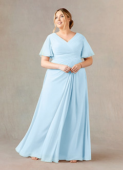 Azazie Morning Glory vestidos de madre de la novia Vestido de Azul Cielo de Gasa de Corte En A con Cuello en V fruncido image5