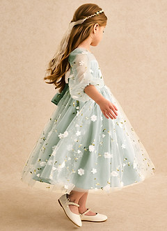 Azazie Elowen vestidos de niña de las flores Vestido Salvia Polvorienta de Encaje de Línea A con Escote corazón image6