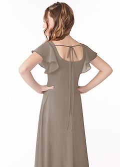 Azazie Bondi Junior Robe Trapèze en Mousseline de soie Arc Taupe image3