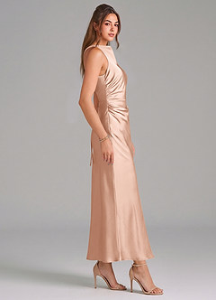 Azazie Evadne Brautjungfernkleider Etui Plissee Stretch-Satin Kleid Roségold image4