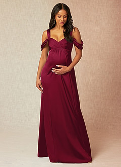 Azazie Rhea vestidos de dama de honor de maternidad Vestido de Corte En A Off The Shoulder Plisado Hasta el suelo Satén Elástico image1