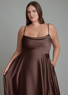 Azazie Elle Bridesmaid Dresses Ganache A-Line Pleated Stretch Satin Dress image10