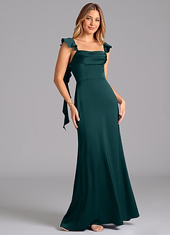 Azazie Adi Bridesmaid Dresses Pine A-Line Pleated Stretch Satin Dress image5