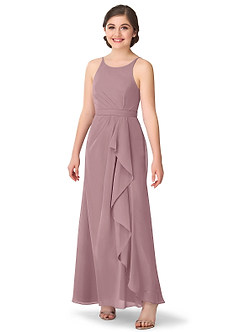Azazie Cassandra A-Line Pleated Chiffon Floor-Length Junior Bridesmaid Dress image1