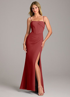 Azazie Chantel Bridesmaid Dresses Rust Sheath Strapless Chiffon Convertible Dress image5
