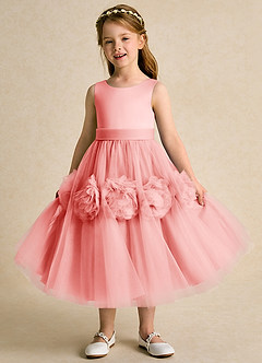 Azazie Vola Abiti da Ragazza di Fiori Abito Principessa in Tulle Senza Maniche Corallo image5