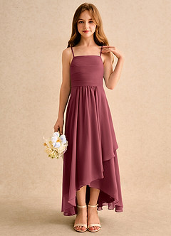Azazie Twilight Dance Girls Formal Abiti da Ragazza di Fiori Abito A-Line in Chiffon Plissettato Merlot image5