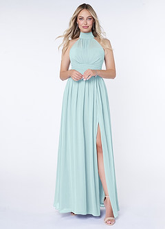 Azazie Iman Bridesmaid Dresses Sea Glass A-Line A-Line Ruched Chiffon Dress image1