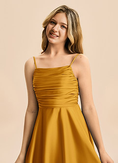 Azazie Miko Junior Vestido de Caramelo de Satén Elástico de Corte en A con Plisado image8